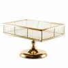 Altın Gold Aynalı Pasta Standı Kare Nişan Tepsisi Kaideli Lüks Sunum Platformu