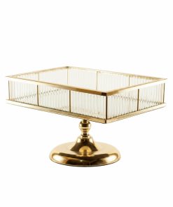 Altın Gold Aynalı Pasta Standı Kare Nişan Tepsisi Kaideli Lüks Sunum Platformu