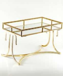 Altın Gold Cam Bölmeli Mücevher Takı Organizeri Ayaklı Aynalı Sunum Standı