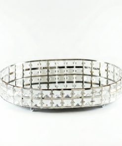 Alternative view of Altın Gold Kristal Taşlı Yuvarlak Aynalı Tepsi Lüks Nişan Düğün Sunum Standı