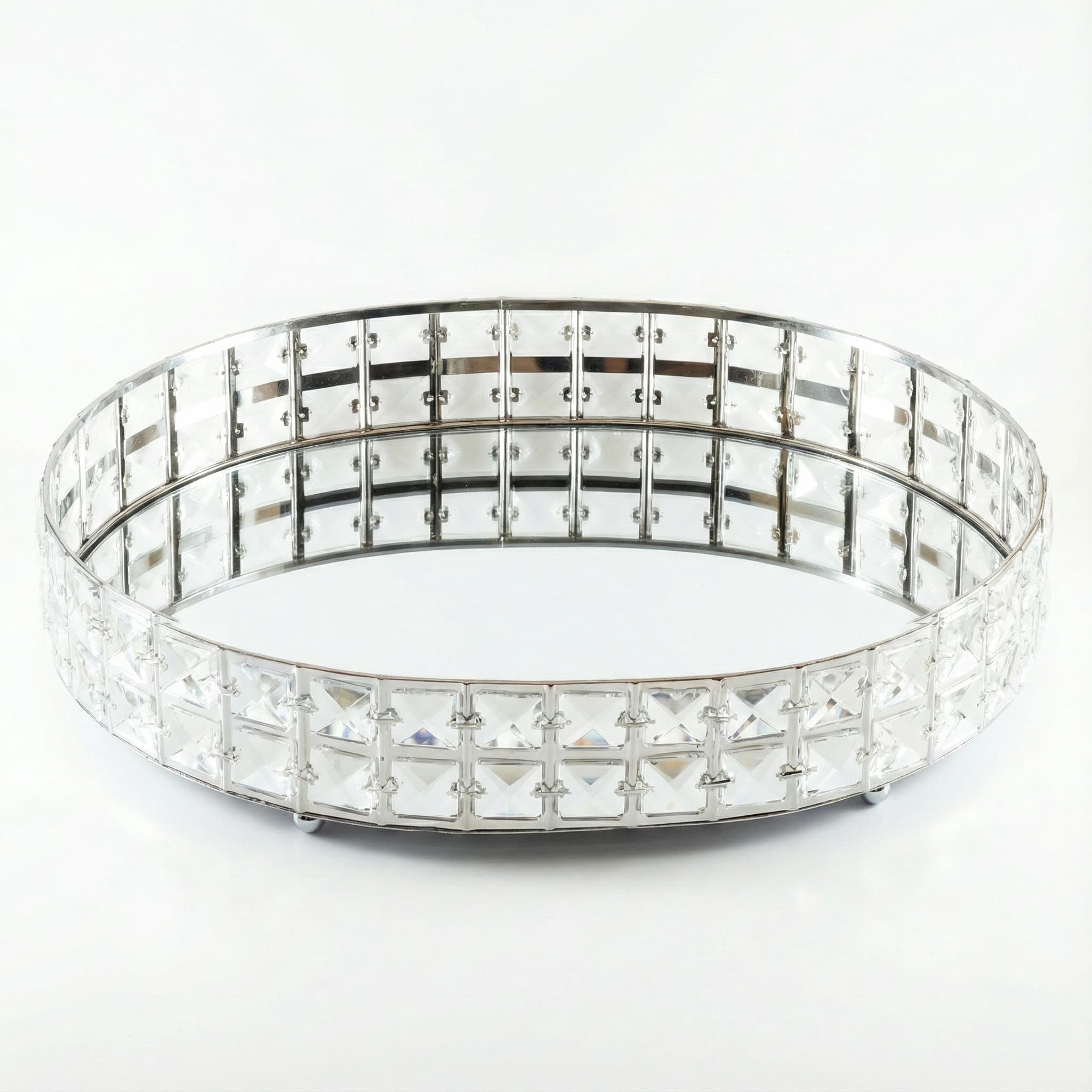 Altın Gold Kristal Taşlı Yuvarlak Aynalı Tepsi Lüks Nişan Düğün Sunum Standı - Görsel 4