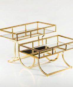 Altın Gold Cam 2 Katlı Mücevher Organizeri Bölmeli Takı Saklama Kutusu