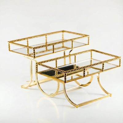 Altın Gold Cam 2 Katlı Mücevher Organizeri Bölmeli Takı Saklama Kutusu