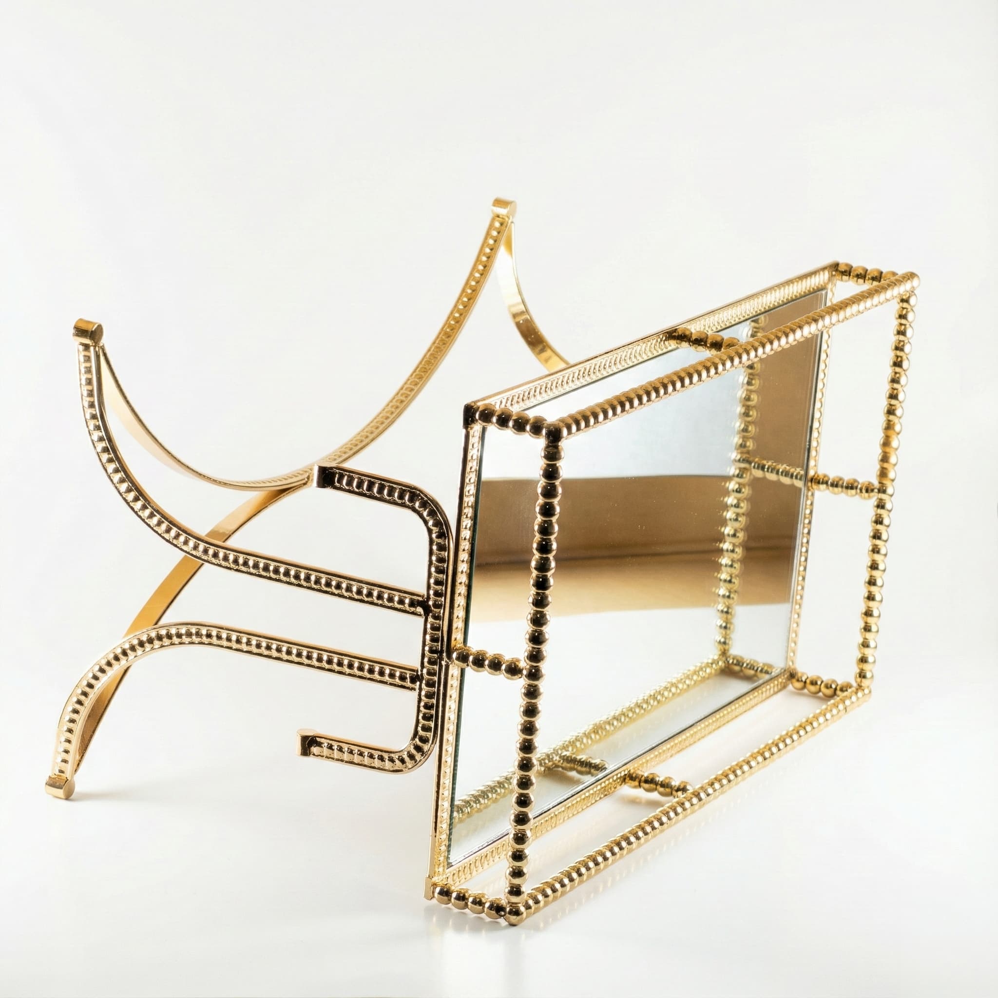 Altın Gold Cam Bölmeli Mücevher Takı Organizeri Ayaklı Aynalı Sunum Standı - Görsel 5