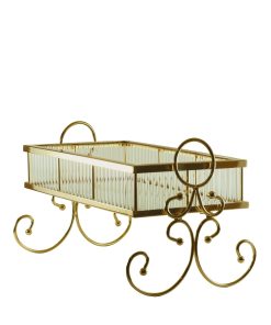 Altın Gold Dikdörtgen Aynalı Nişan Tepsisi Metal Ayaklı Lüks Sunum Standı